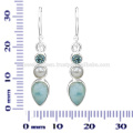 Larimar And Sky Blue Topaz With Pearl Gemstone 925 Sterling Silver Earring